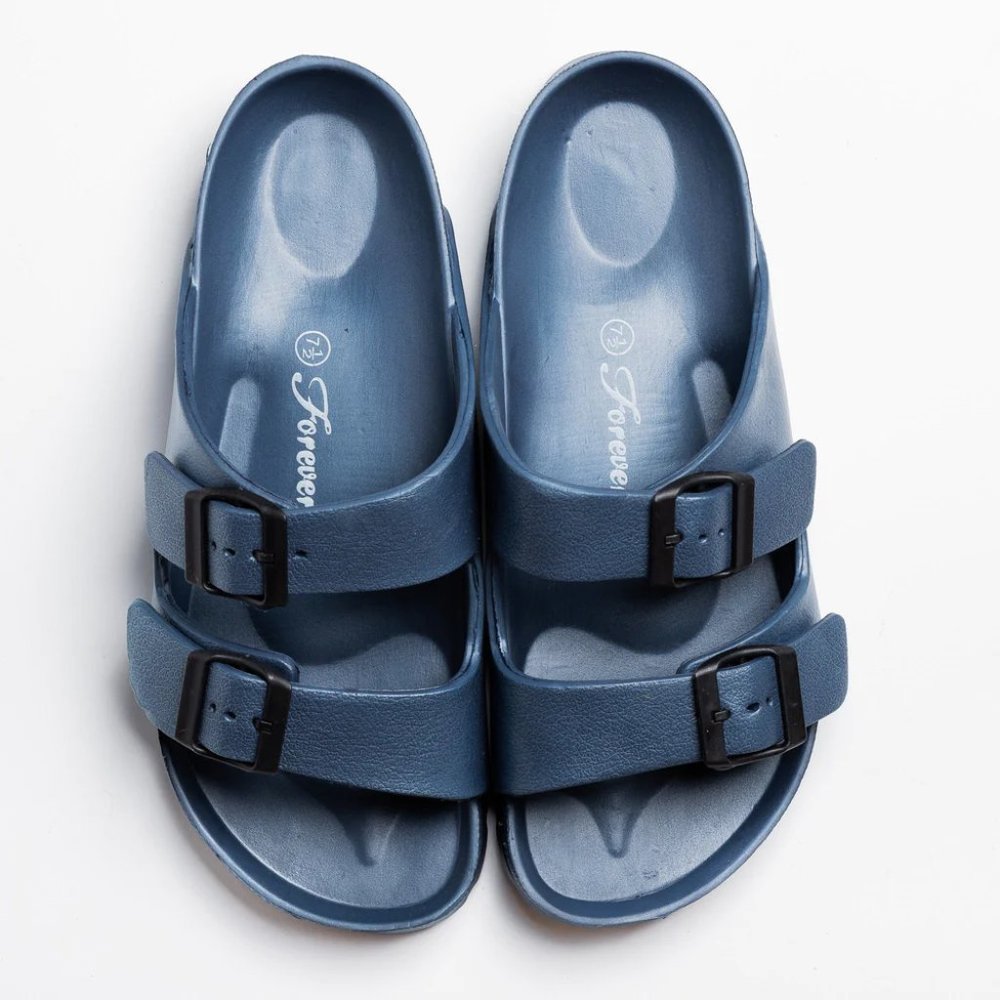 Forever Link Women Double Buckle Summer Open Toe Sandals - Navy